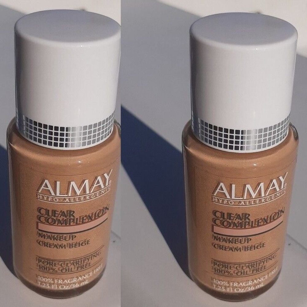 2 Almay Clear Complexion Makeup Foundation CREAM BEIGE Fragrance Free Oil free